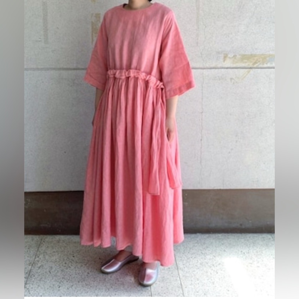 COSMIC WONDER Old Linen Floral Patterned Pink farmer dress Size 1 Oversized